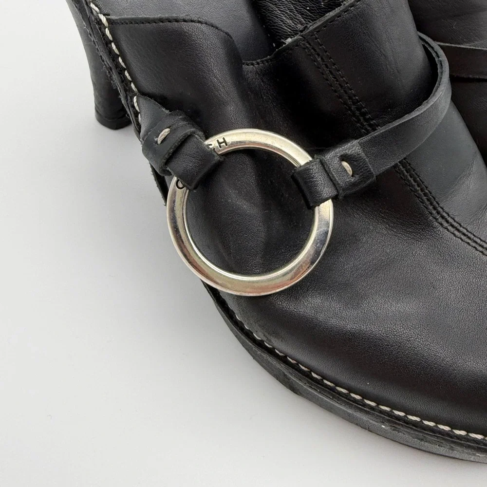 Coach Black Leather Platform Mules O-Ring Buckle Heels Y2K 8B